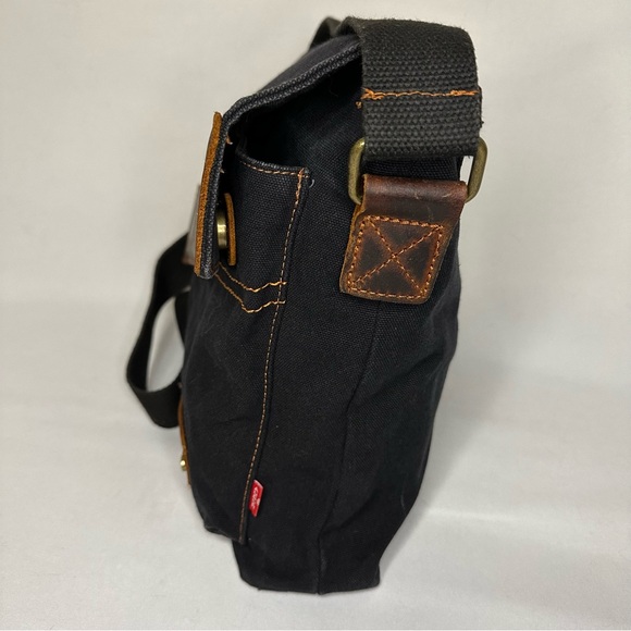 Auger Canvas Leather Crossbody Messenger Bag Black Unisex - Picture 8 of 13